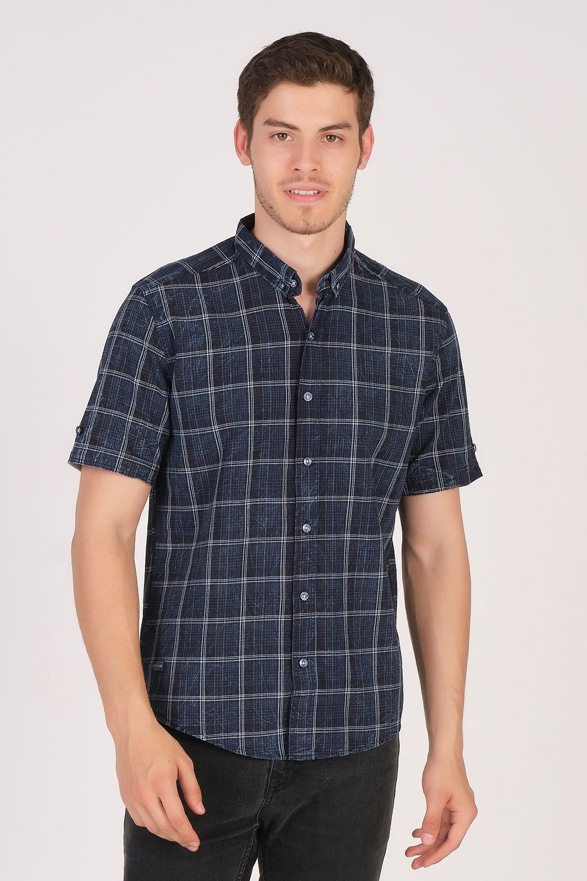 Kısa Kol Slim Fit Ekoseli Gömlek