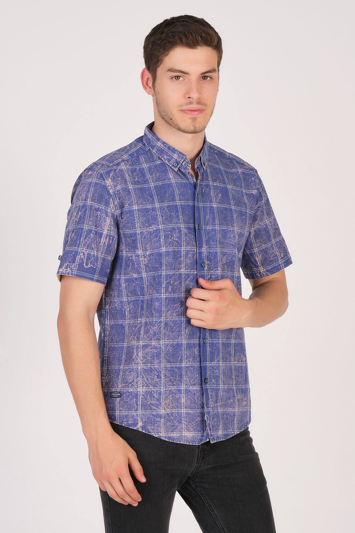 Kısa Kol Slim Fit Ekoseli Gömlek