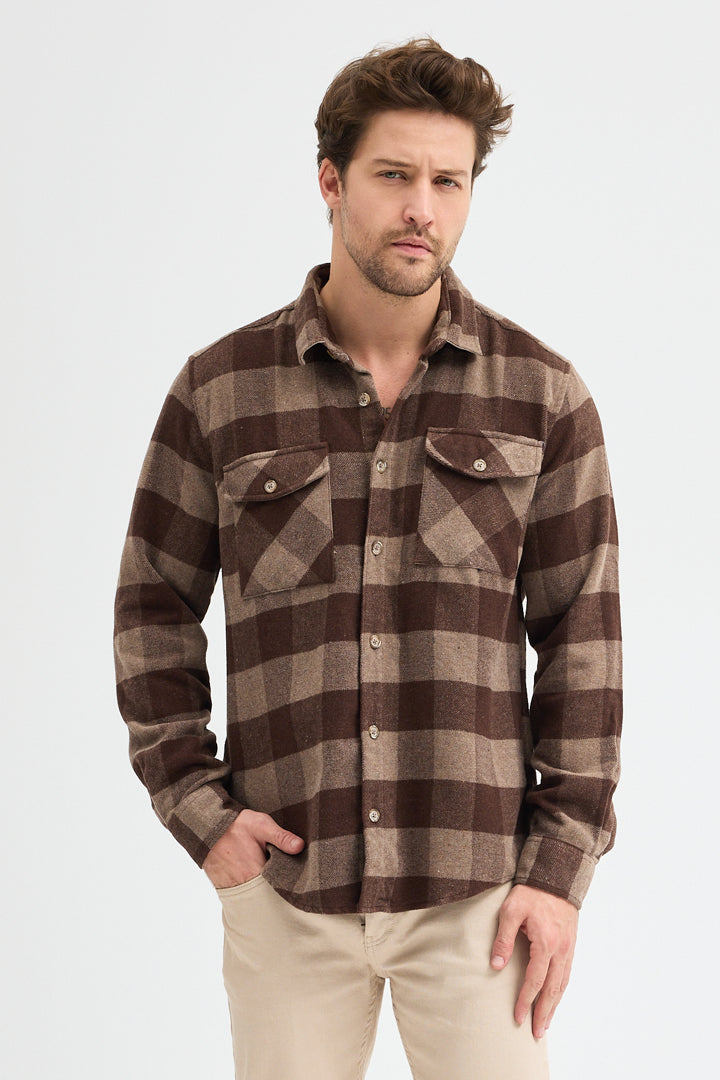 Cosplay Erkek Rahat Kesim Ekose Oduncu Flanel Gömlek - Kalın %100 Pamuk Çift Cep Kışlık