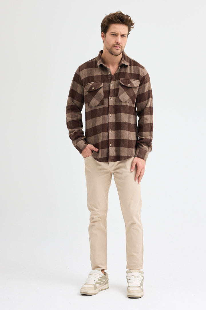 Cosplay Erkek Rahat Kesim Ekose Oduncu Flanel Gömlek - Kalın %100 Pamuk Çift Cep Kışlık