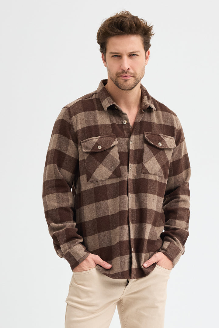 Cosplay Erkek Rahat Kesim Ekose Oduncu Flanel Gömlek - Kalın %100 Pamuk Çift Cep Kışlık