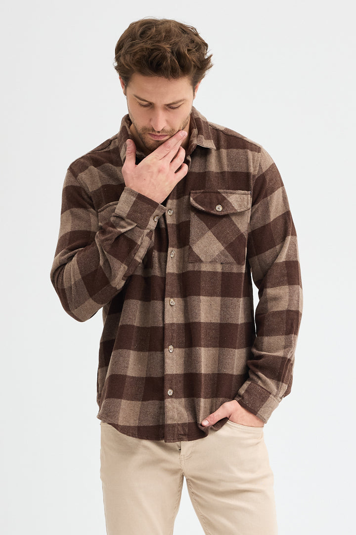 Cosplay Erkek Rahat Kesim Ekose Oduncu Flanel Gömlek - Kalın %100 Pamuk Çift Cep Kışlık