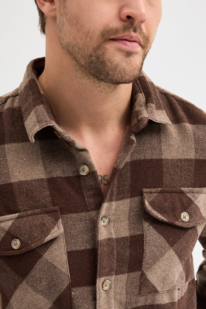 Cosplay Erkek Rahat Kesim Ekose Oduncu Flanel Gömlek - Kalın %100 Pamuk Çift Cep Kışlık