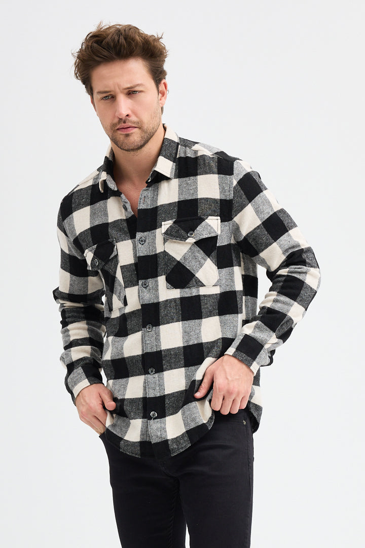 Cosplay Erkek Rahat Kesim Ekose Oduncu Flanel Gömlek - Kalın %100 Pamuk Çift Cep Kışlık