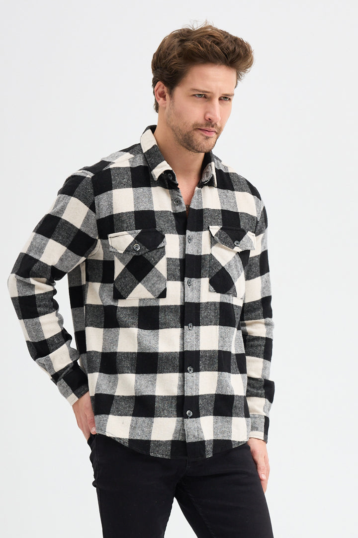 Cosplay Erkek Rahat Kesim Ekose Oduncu Flanel Gömlek - Kalın %100 Pamuk Çift Cep Kışlık