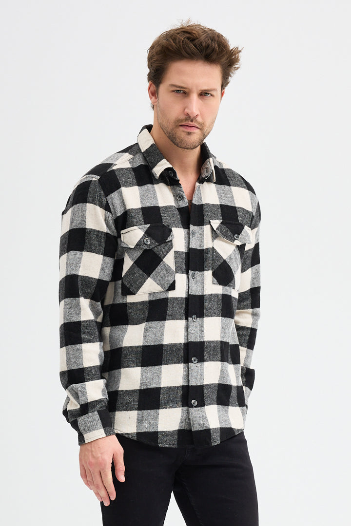 Cosplay Erkek Rahat Kesim Ekose Oduncu Flanel Gömlek - Kalın %100 Pamuk Çift Cep Kışlık