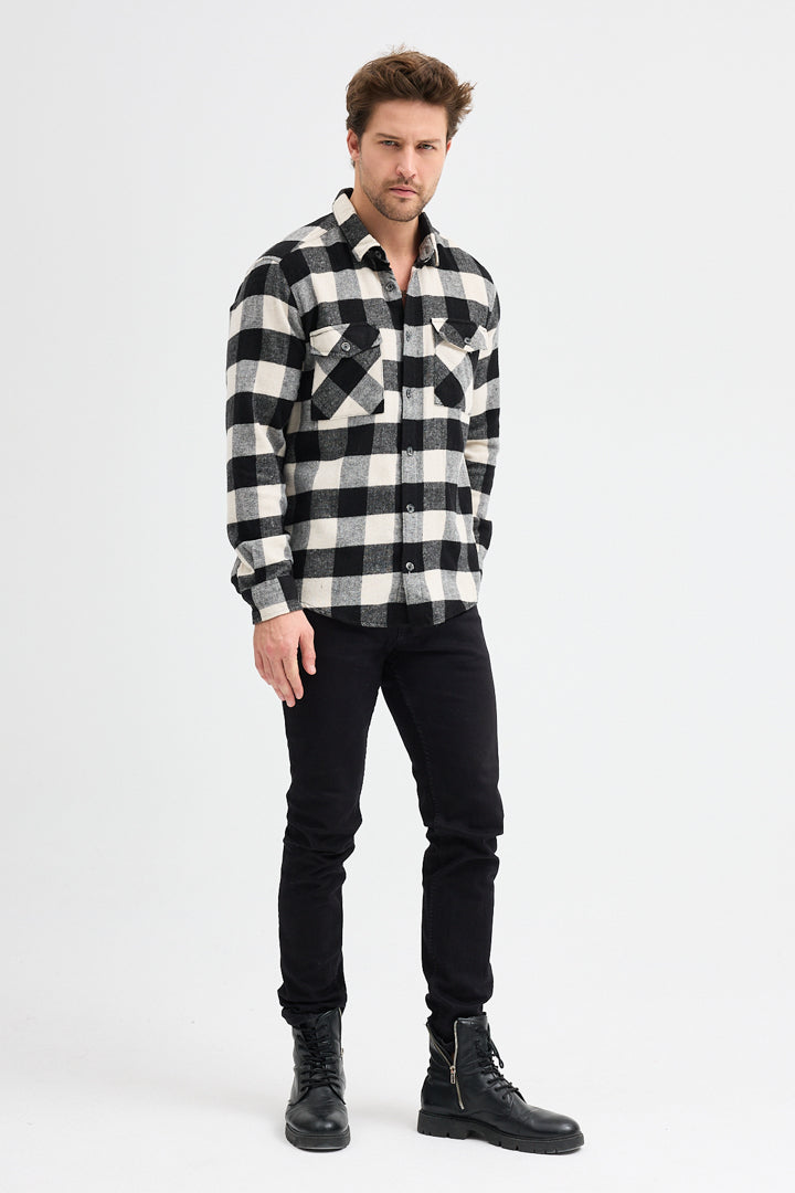 Cosplay Erkek Rahat Kesim Ekose Oduncu Flanel Gömlek - Kalın %100 Pamuk Çift Cep Kışlık