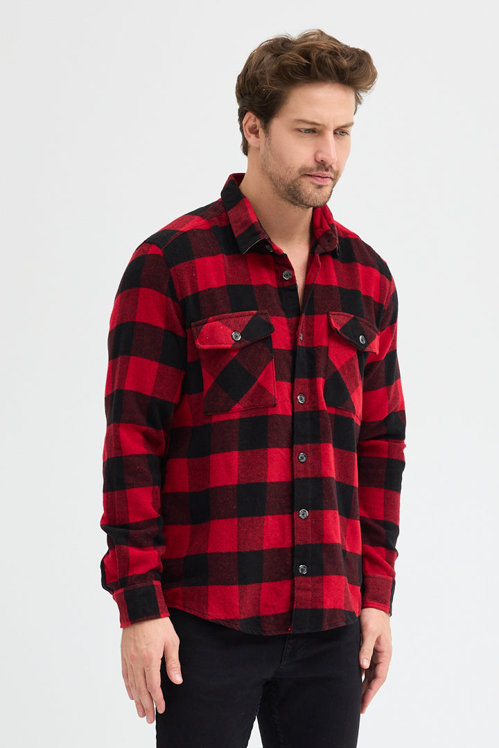 Cosplay Erkek Rahat Kesim Ekose Oduncu Flanel Gömlek - Kalın %100 Pamuk Çift Cep Kışlık