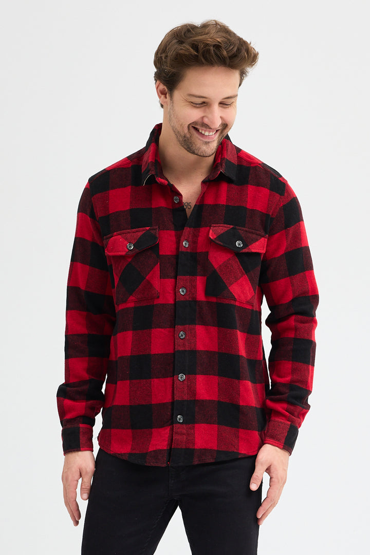 Cosplay Erkek Rahat Kesim Ekose Oduncu Flanel Gömlek - Kalın %100 Pamuk Çift Cep Kışlık