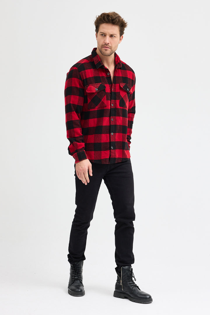 Cosplay Erkek Rahat Kesim Ekose Oduncu Flanel Gömlek - Kalın %100 Pamuk Çift Cep Kışlık