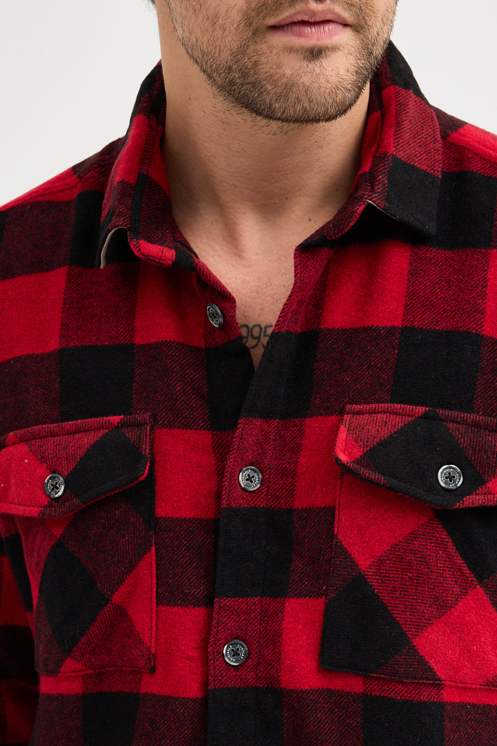 Cosplay Erkek Rahat Kesim Ekose Oduncu Flanel Gömlek - Kalın %100 Pamuk Çift Cep Kışlık