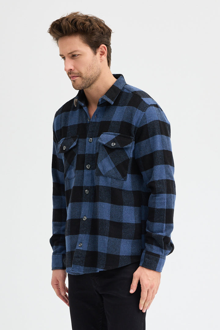 Cosplay Erkek Rahat Kesim Ekose Oduncu Flanel Gömlek - Kalın %100 Pamuk Çift Cep Kışlık