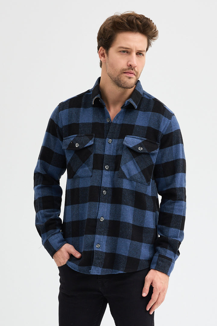 Cosplay Erkek Rahat Kesim Ekose Oduncu Flanel Gömlek - Kalın %100 Pamuk Çift Cep Kışlık