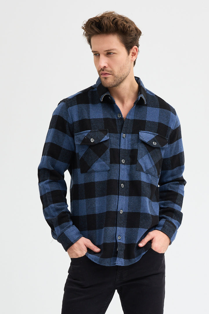 Cosplay Erkek Rahat Kesim Ekose Oduncu Flanel Gömlek - Kalın %100 Pamuk Çift Cep Kışlık