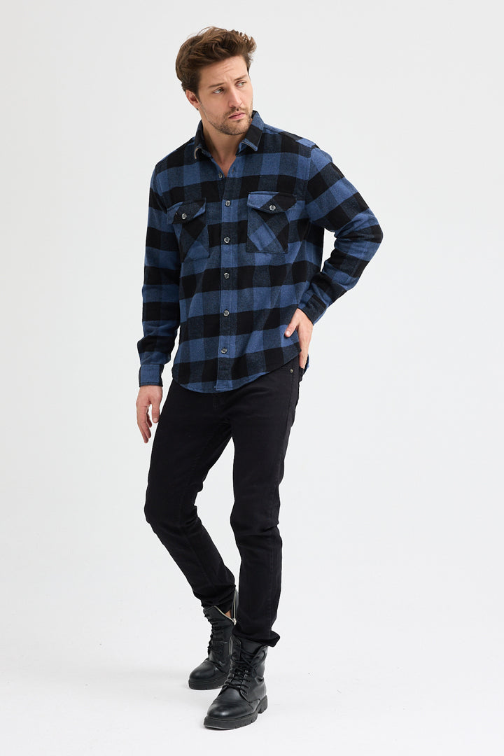 Cosplay Erkek Rahat Kesim Ekose Oduncu Flanel Gömlek - Kalın %100 Pamuk Çift Cep Kışlık