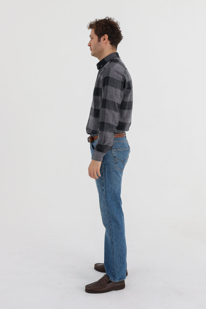 Cosplay Erkek Slim Fit %100 Pamuk Kareli Damalı Cepsiz Uzun Kollu Gömlek Cosplay
