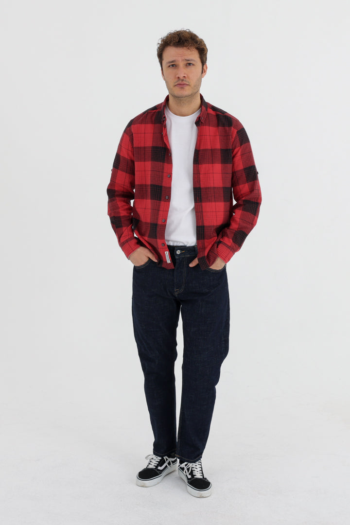 Cosplay Erkek Slim Fit %100 Pamuk Kareli Damalı Cepsiz Uzun Kollu Gömlek Cosplay