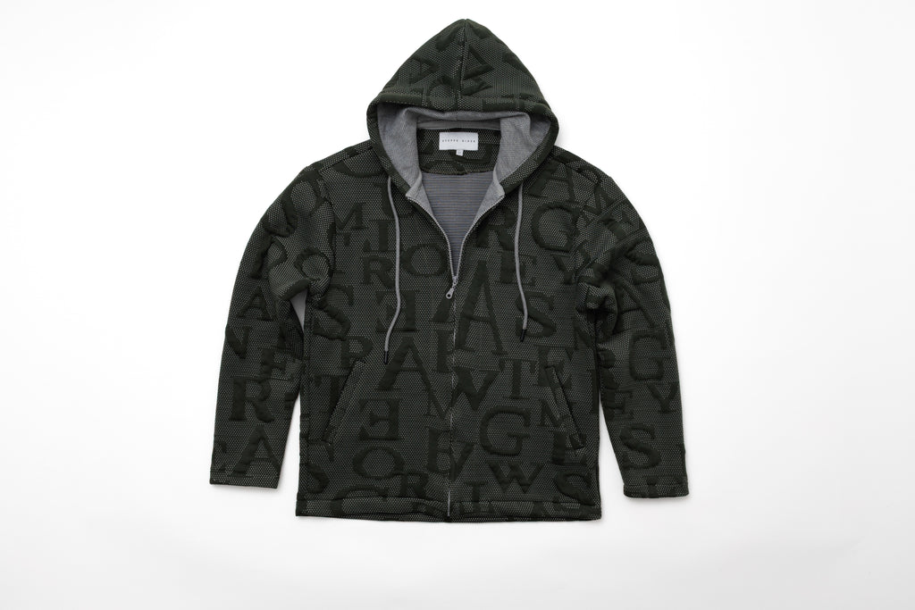 Steppe Rider Erkek Oversize Kalın Örme Fermuarlı Kapüşonlu Harf Desenli Örme Ceket Overshirt