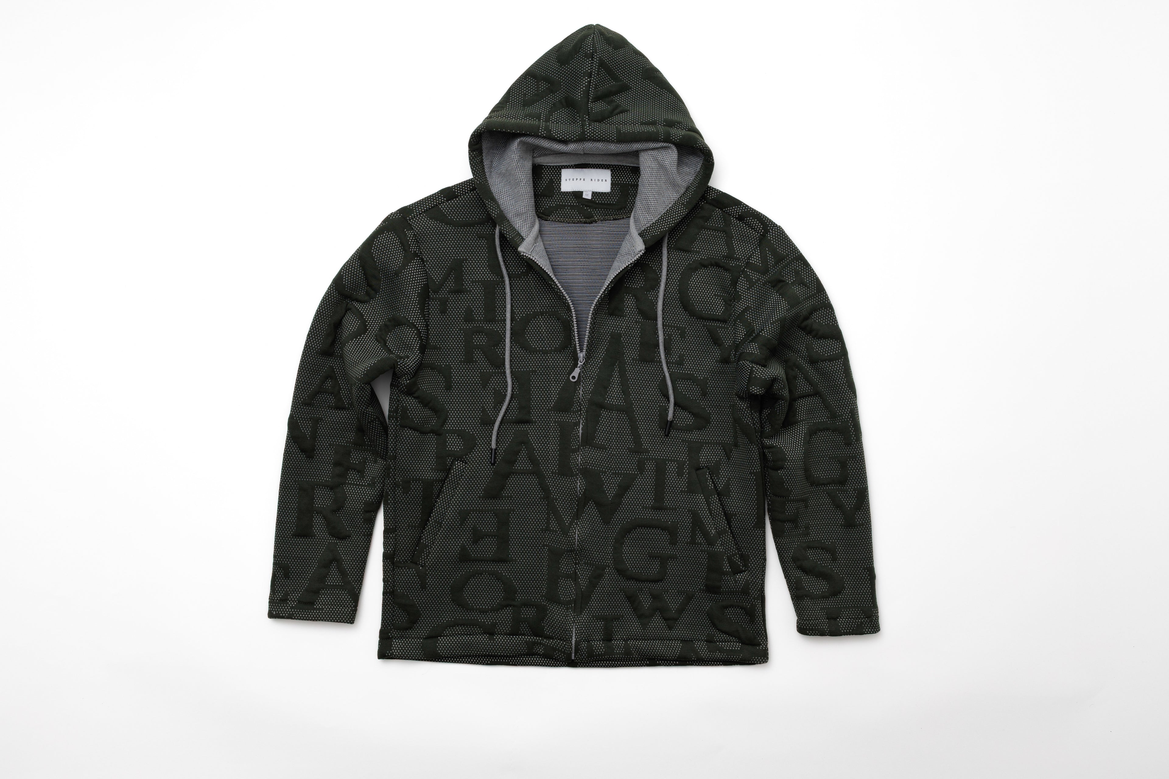 Steppe Rider Erkek Oversize Kalın Örme Fermuarlı Kapüşonlu Harf Desenli Örme Ceket Overshirt