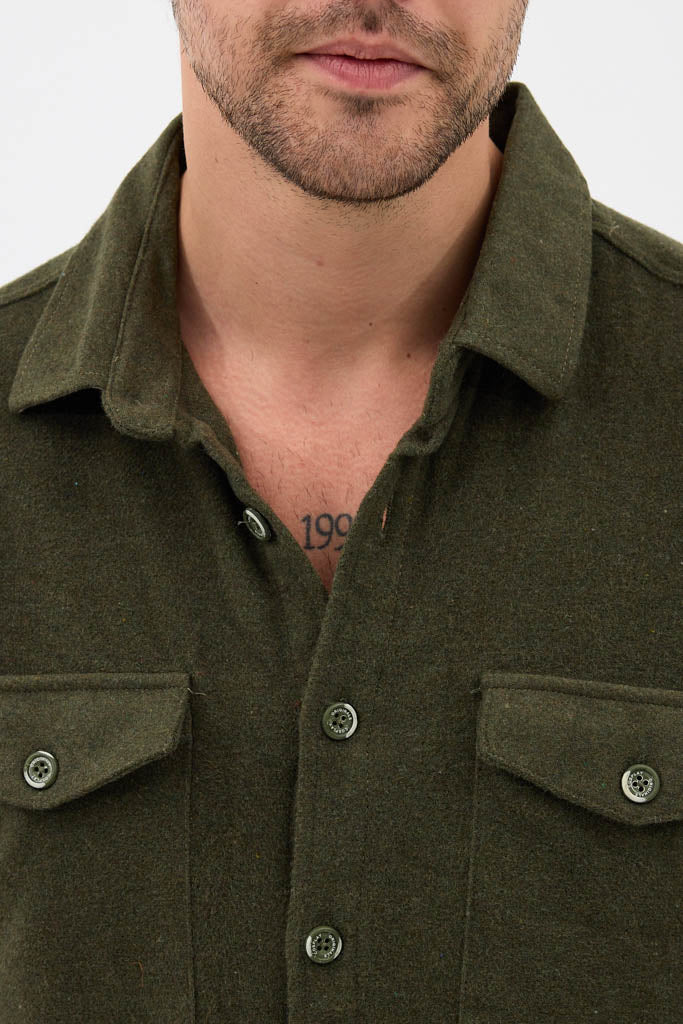 Erkek Rahat Kesim Spor Yaka Oduncu Flanel Çift Cep Kapaklı Kışlık Gömlek