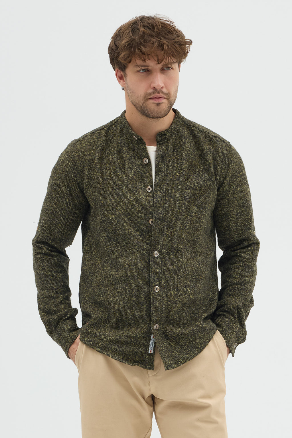 Cosplay Erkek Hakim Yaka Kırçıllı Flanel Dokuma Kumaş Cepsiz Kalın Kışlık Overshirt Gömlek