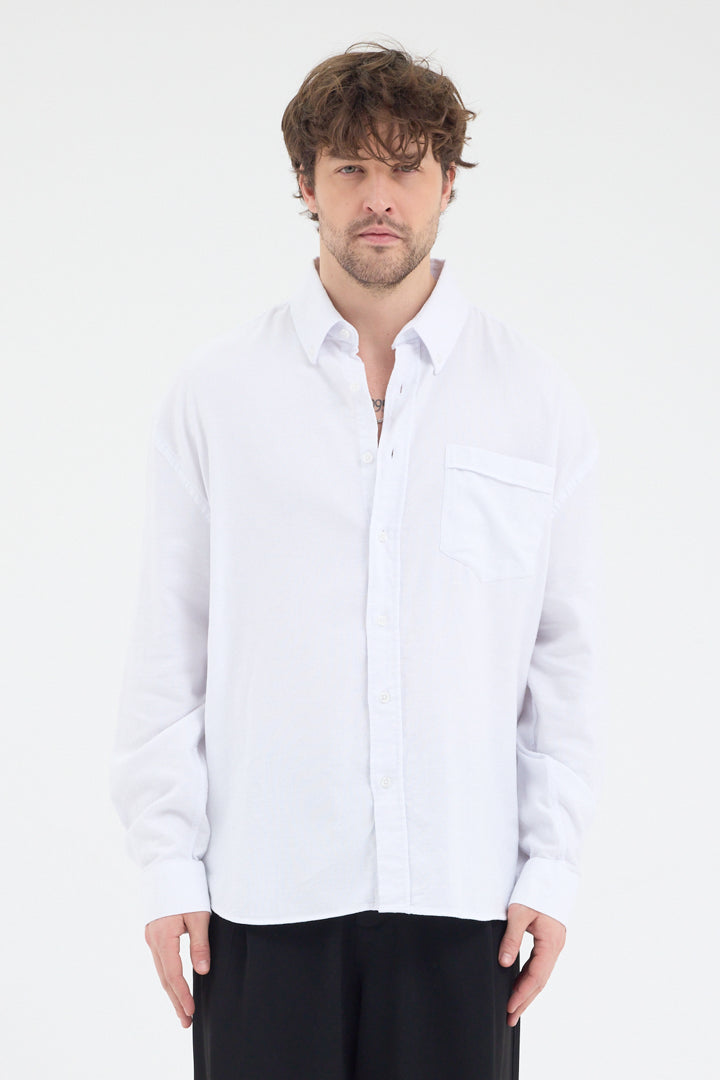 Cosplay Erkek Bambu Şamre Relax Fit Rahat Kesim Tek Cepli Uzun Kol Gömlek Cosplay