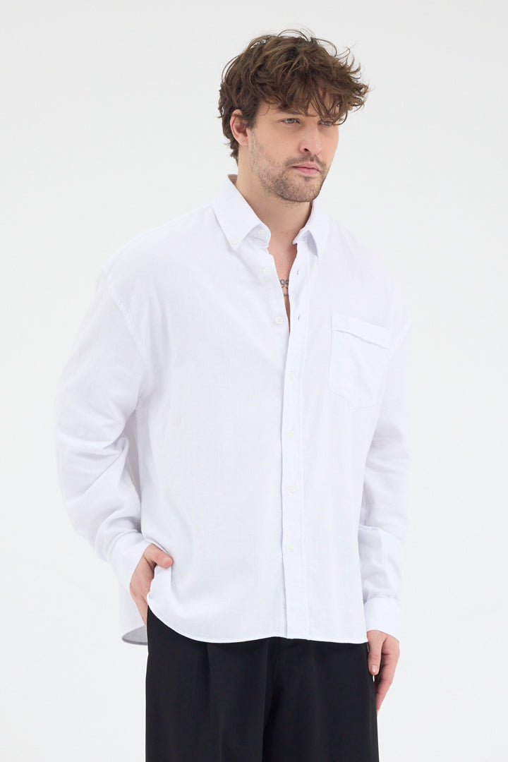 Cosplay Erkek Bambu Şamre Relax Fit Rahat Kesim Tek Cepli Uzun Kol Gömlek Cosplay