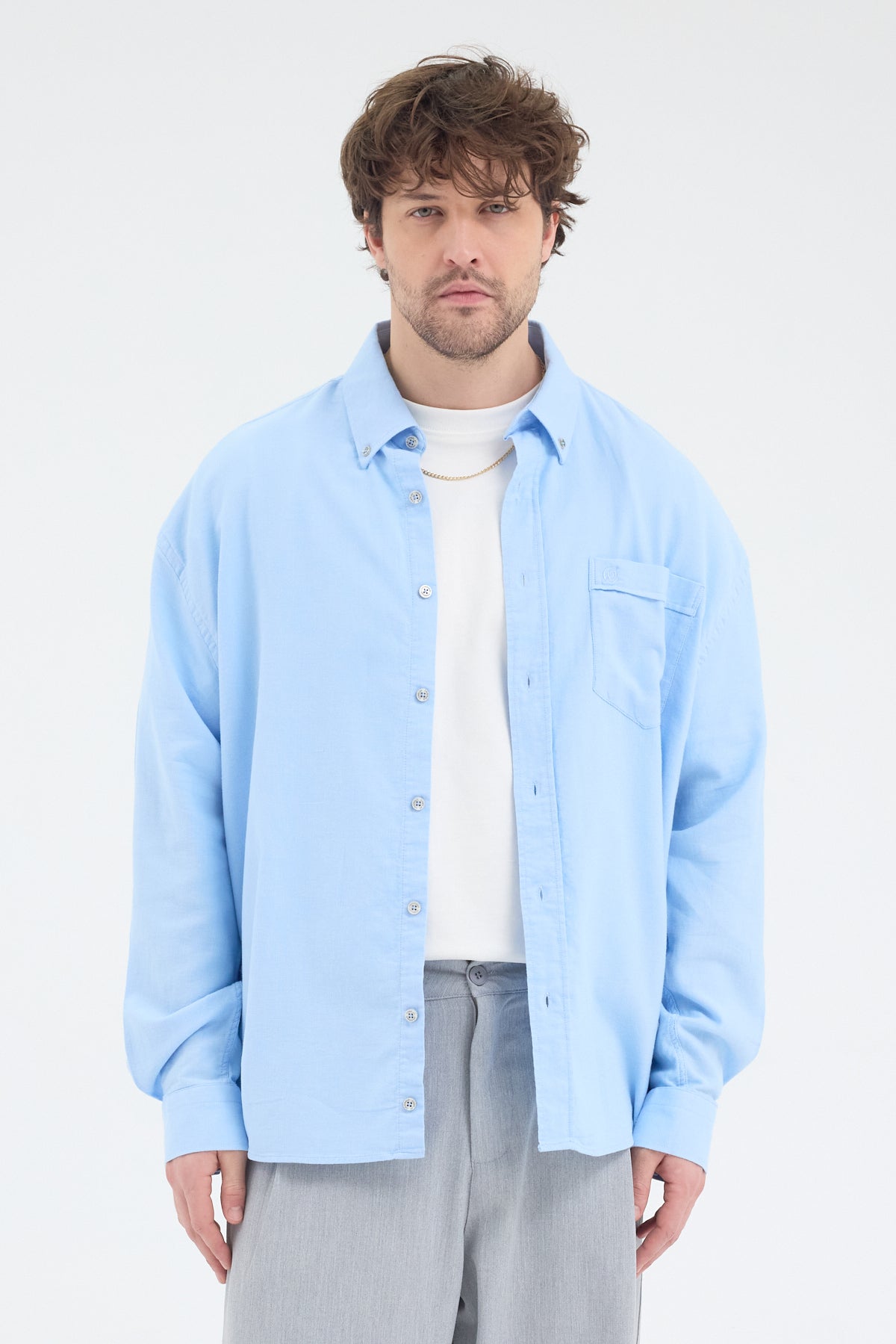 Cosplay Erkek Bambu Şamre Relax Fit Rahat Kesim Tek Cepli Uzun Kol Gömlek Cosplay