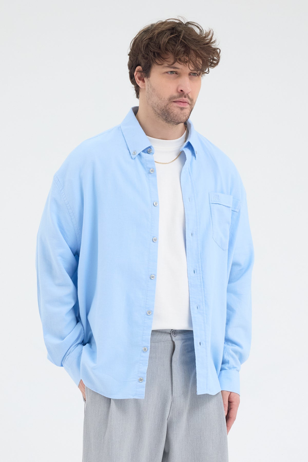 Cosplay Erkek Bambu Şamre Relax Fit Rahat Kesim Tek Cepli Uzun Kol Gömlek Cosplay