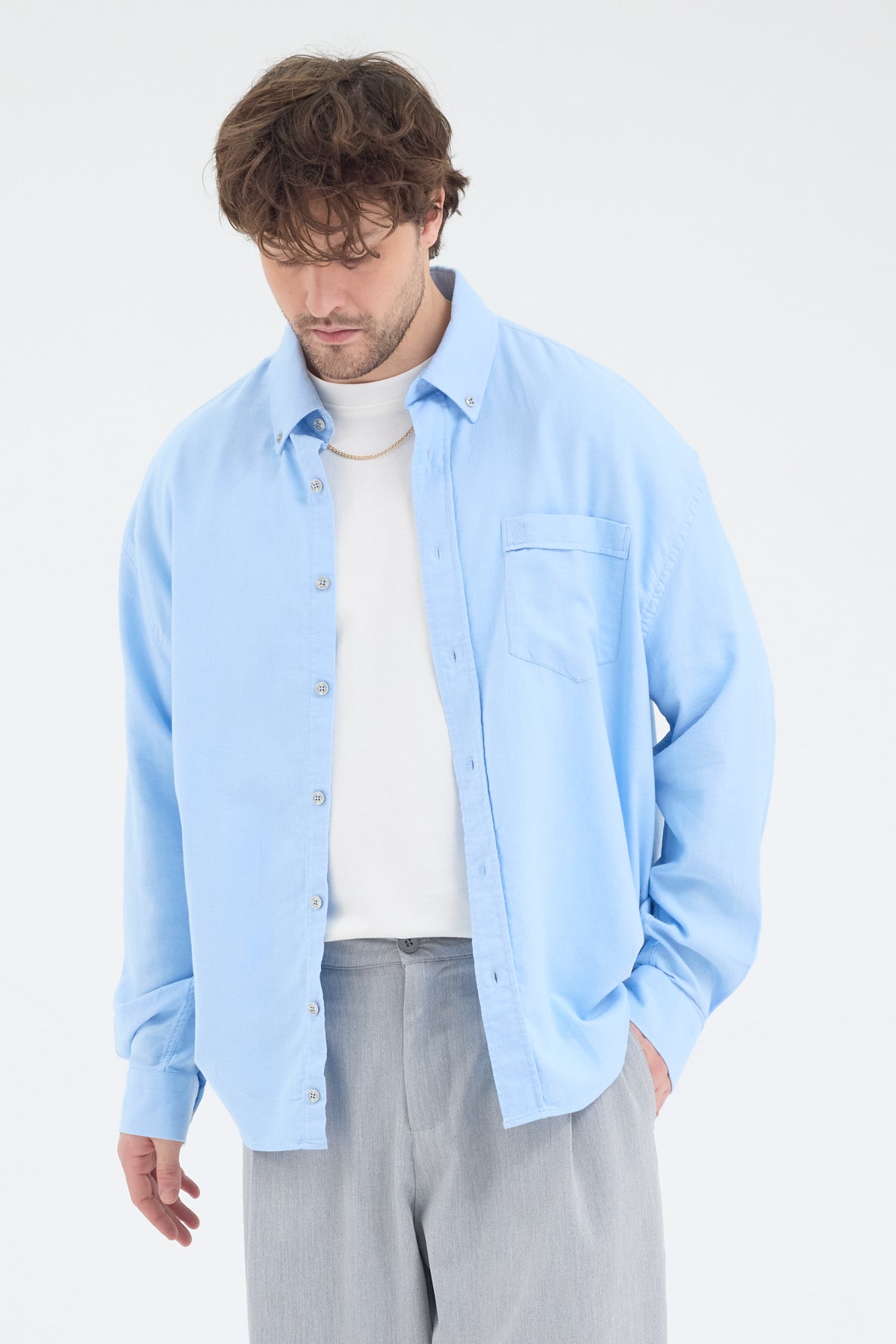 Cosplay Erkek Bambu Şamre Relax Fit Rahat Kesim Tek Cepli Uzun Kol Gömlek Cosplay