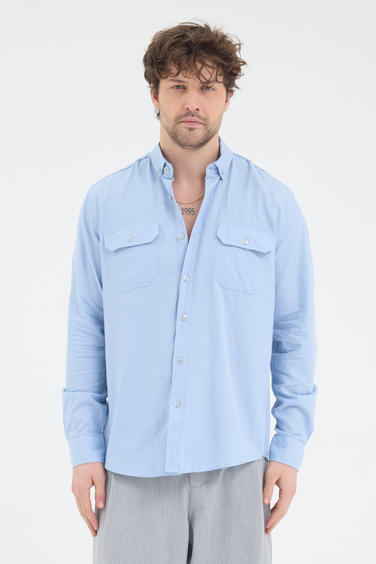 Cosplay %100 Pamuklu Çift Kapaklı Cepli Relax Fit Uzun Kollu Erkek Gömlek Cosplay