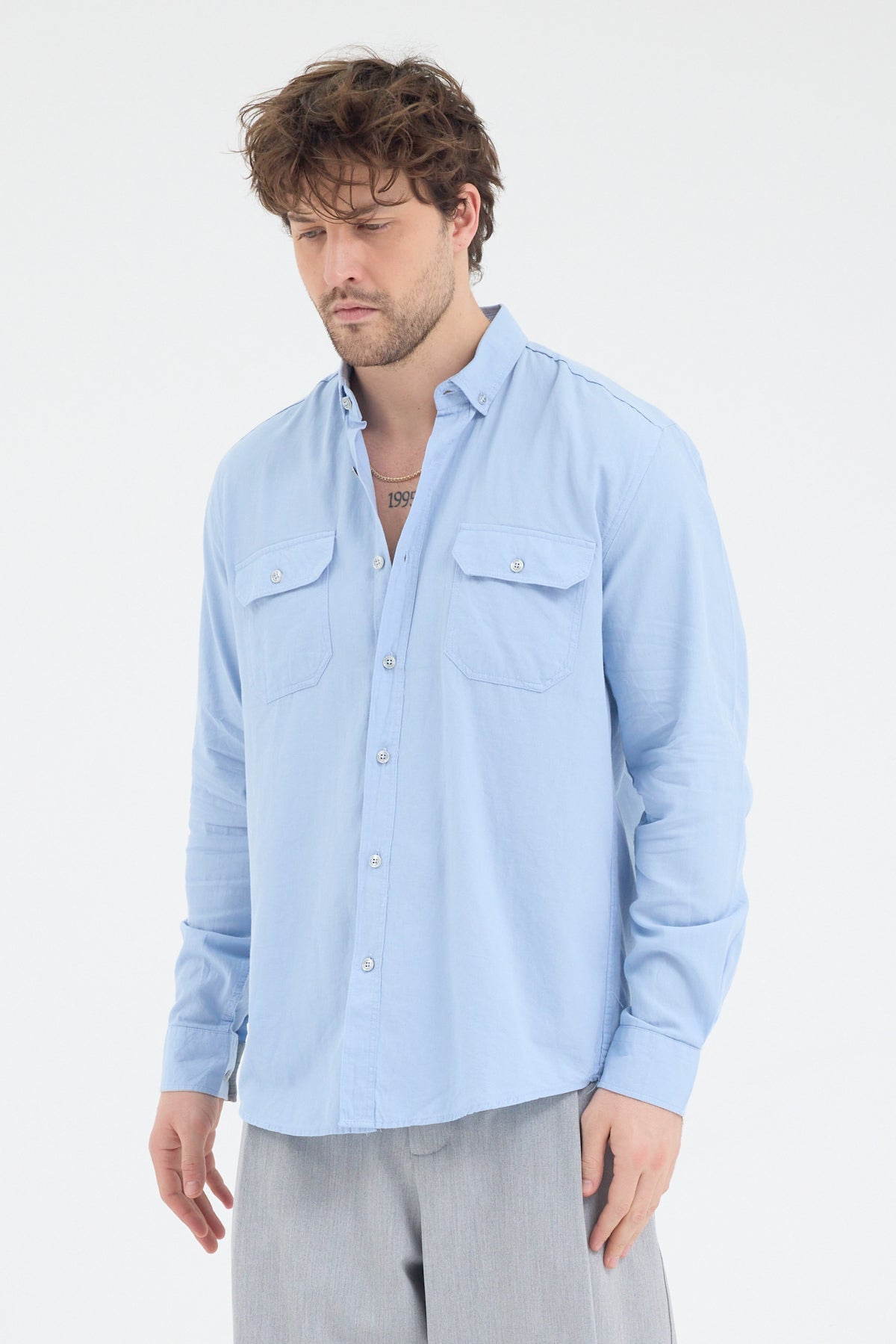 Cosplay %100 Pamuklu Çift Kapaklı Cepli Relax Fit Uzun Kollu Erkek Gömlek Cosplay