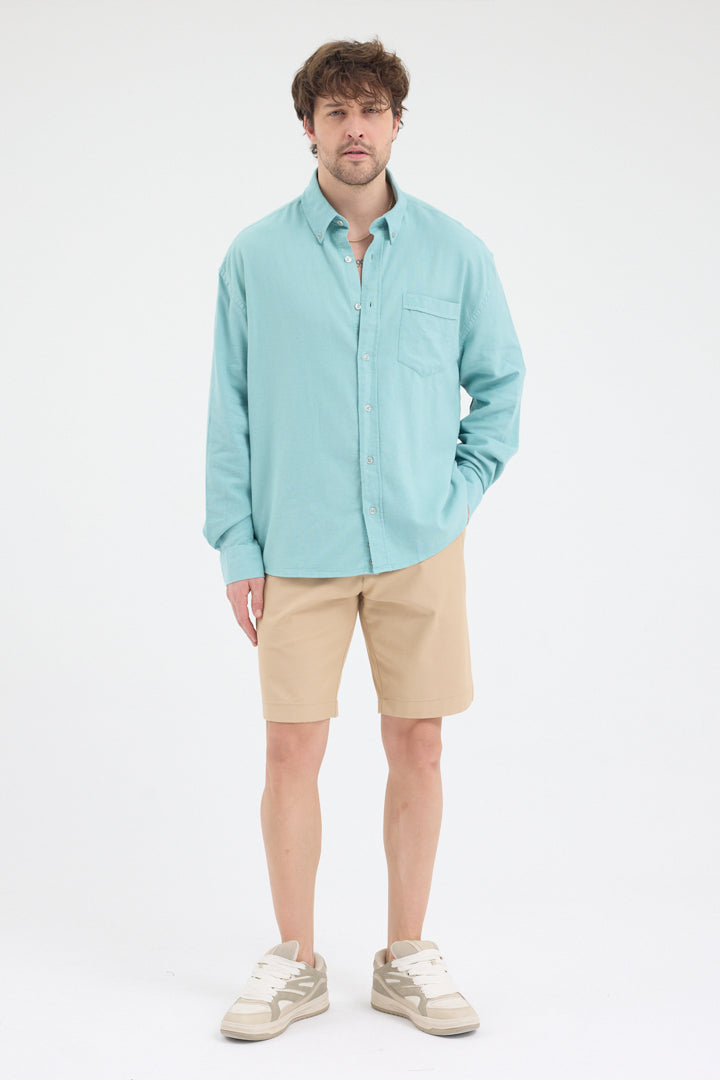 Cosplay Erkek Bambu Şamre Relax Fit Rahat Kesim Tek Cepli Uzun Kol Gömlek Cosplay