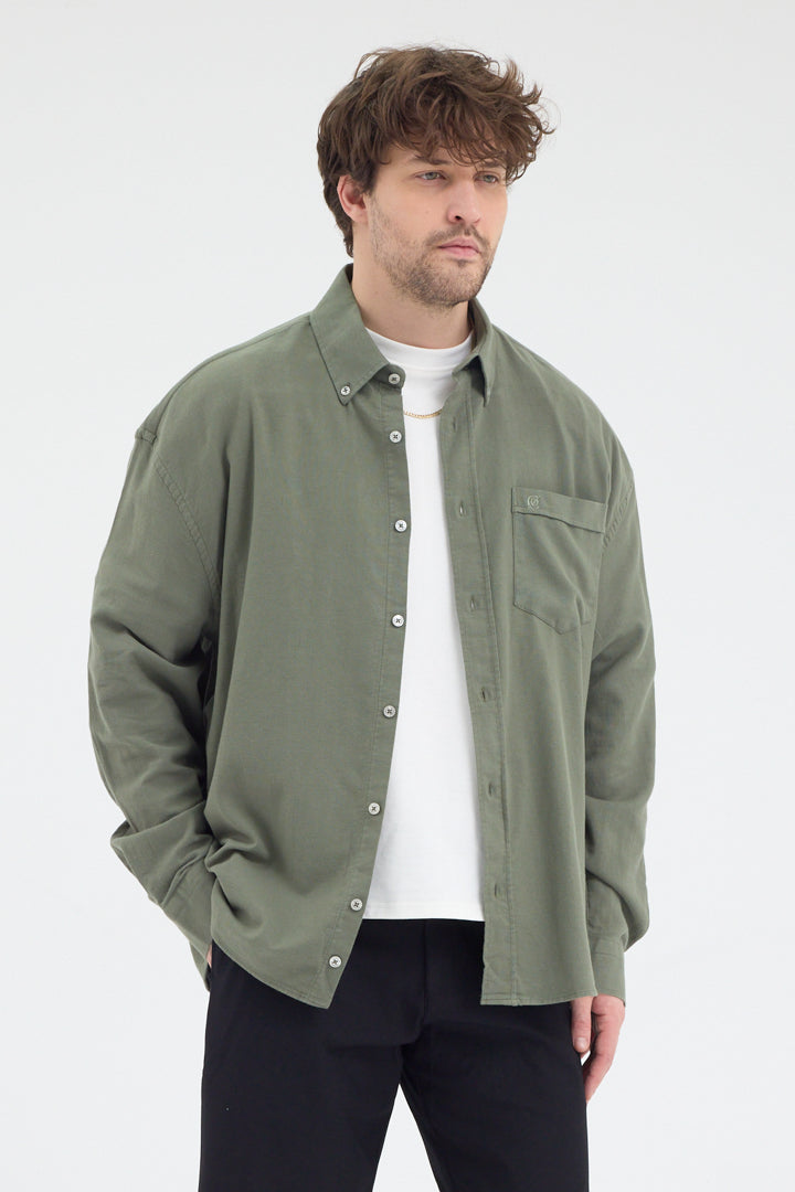 Cosplay Erkek Bambu Şamre Relax Fit Rahat Kesim Tek Cepli Uzun Kol Gömlek Cosplay