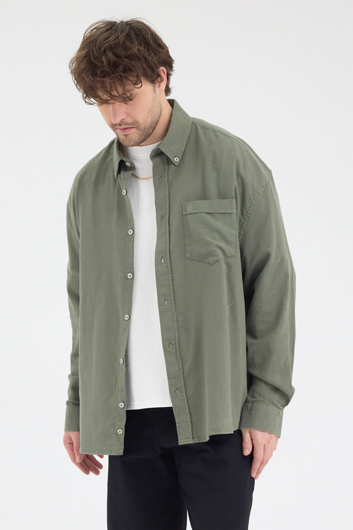 Cosplay Erkek Bambu Şamre Relax Fit Rahat Kesim Tek Cepli Uzun Kol Gömlek Cosplay