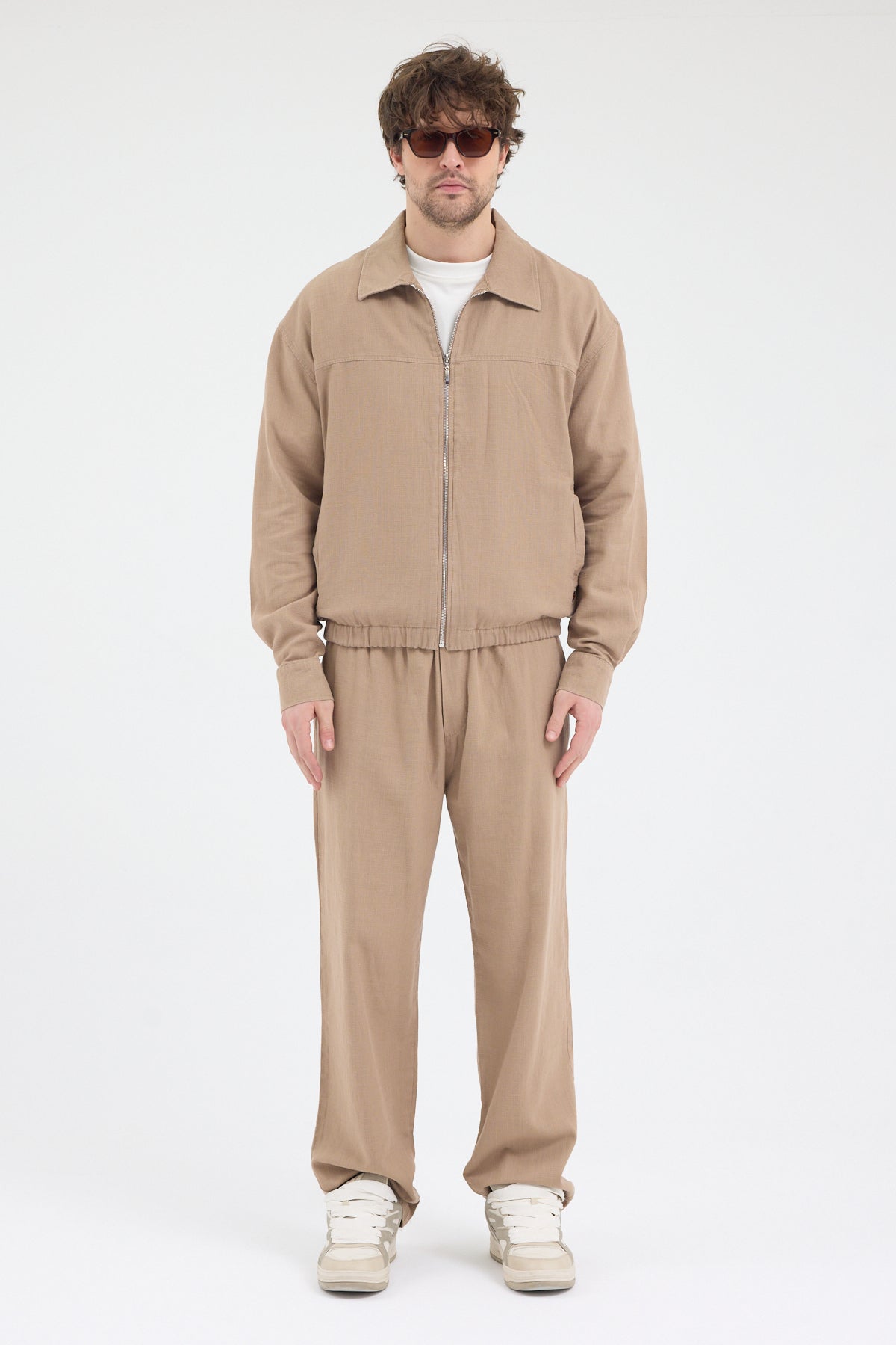 Erkek Lacivert %100 Pamuk Fermuarlı İnce Ceket Relax Fit Rahat Kesim Cosplay