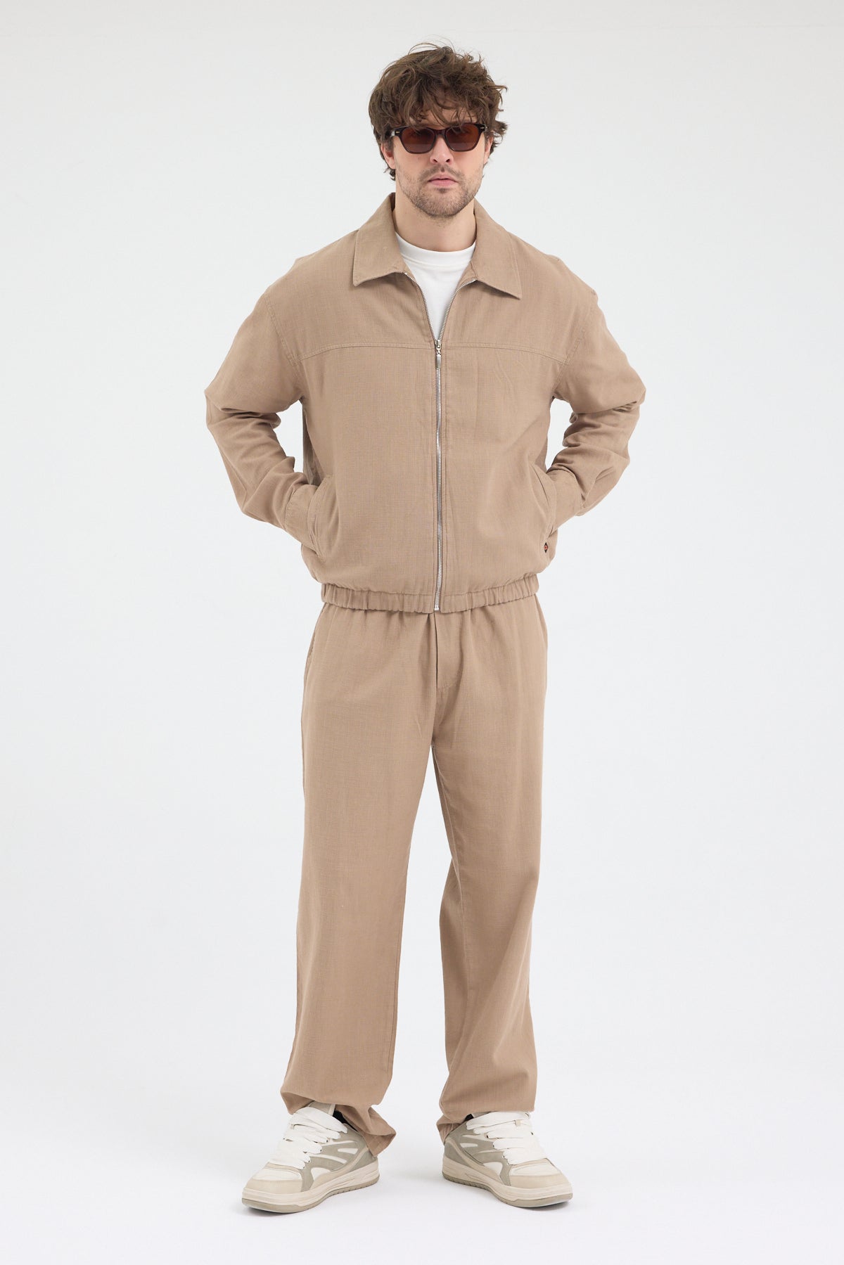 Erkek Lacivert %100 Pamuk Fermuarlı İnce Ceket Relax Fit Rahat Kesim Cosplay