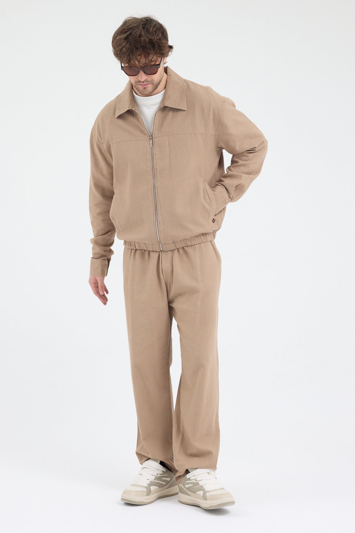 Erkek Lacivert %100 Pamuk Fermuarlı İnce Ceket Relax Fit Rahat Kesim Cosplay