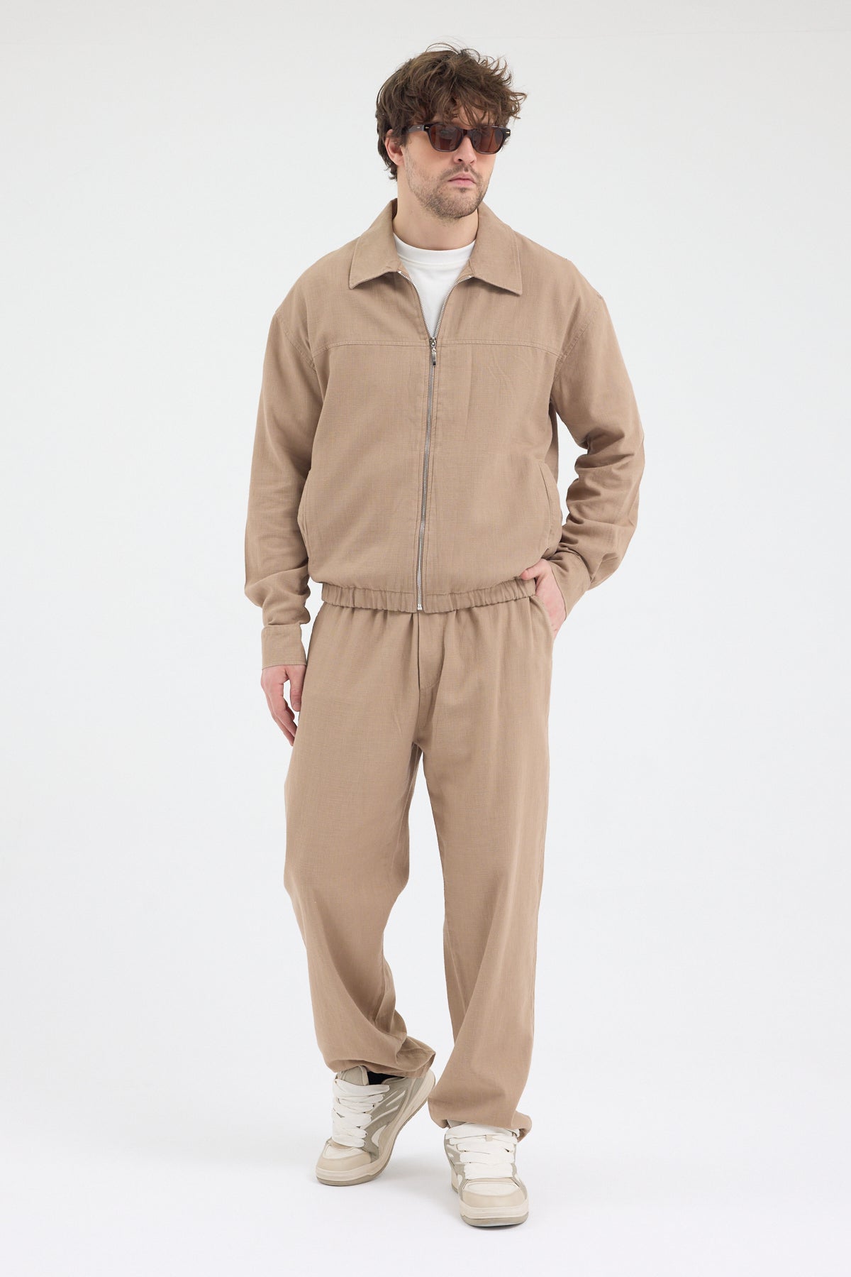 Erkek Lacivert %100 Pamuk Fermuarlı İnce Ceket Relax Fit Rahat Kesim Cosplay