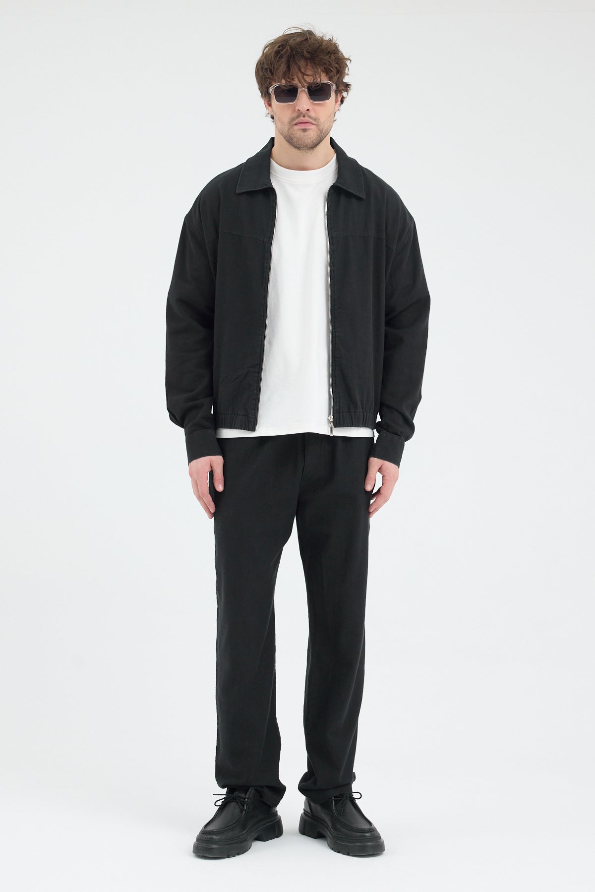 Erkek Lacivert %100 Pamuk Fermuarlı İnce Ceket Relax Fit Rahat Kesim Cosplay