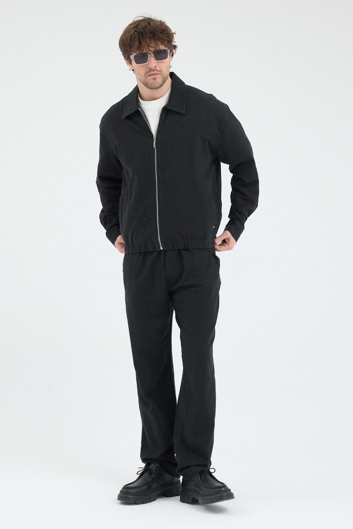 Erkek Lacivert %100 Pamuk Fermuarlı İnce Ceket Relax Fit Rahat Kesim Cosplay