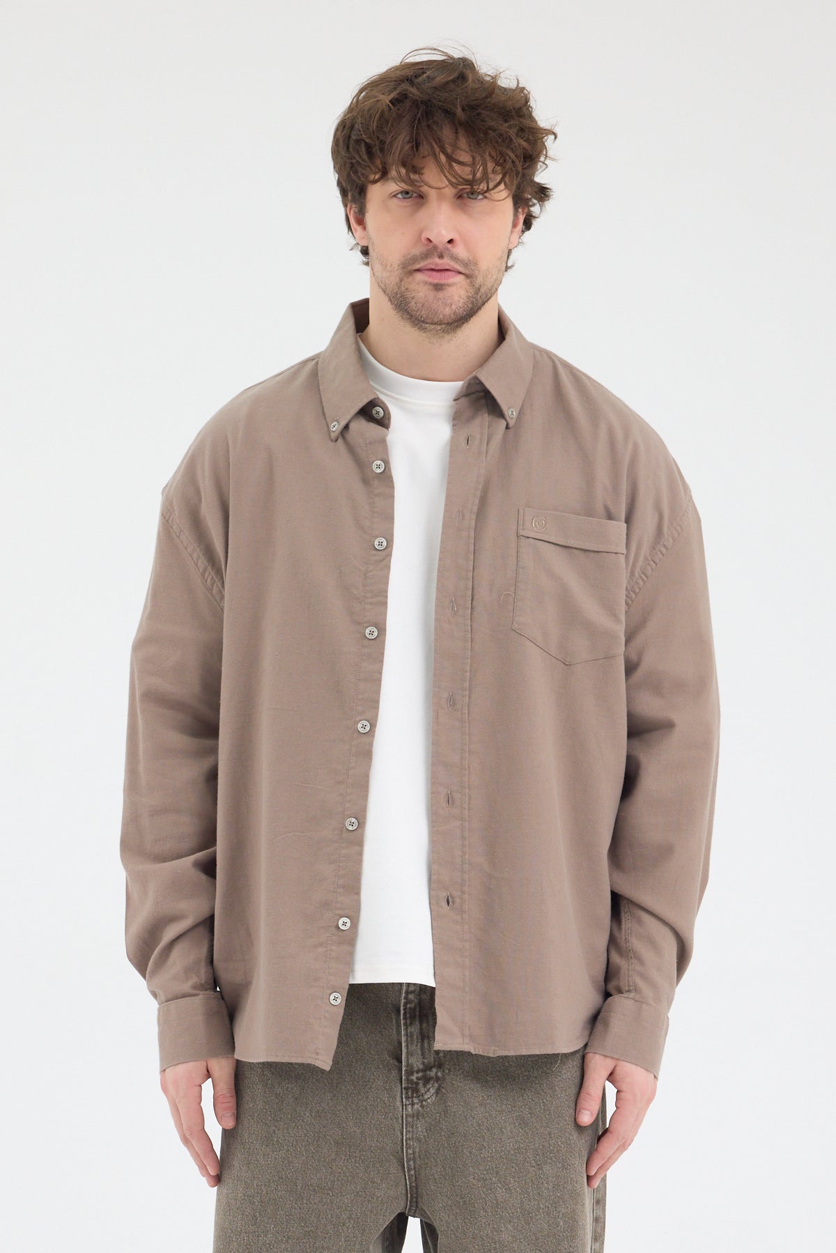 Cosplay Erkek Bambu Şamre Relax Fit Rahat Kesim Tek Cepli Uzun Kol Gömlek Cosplay