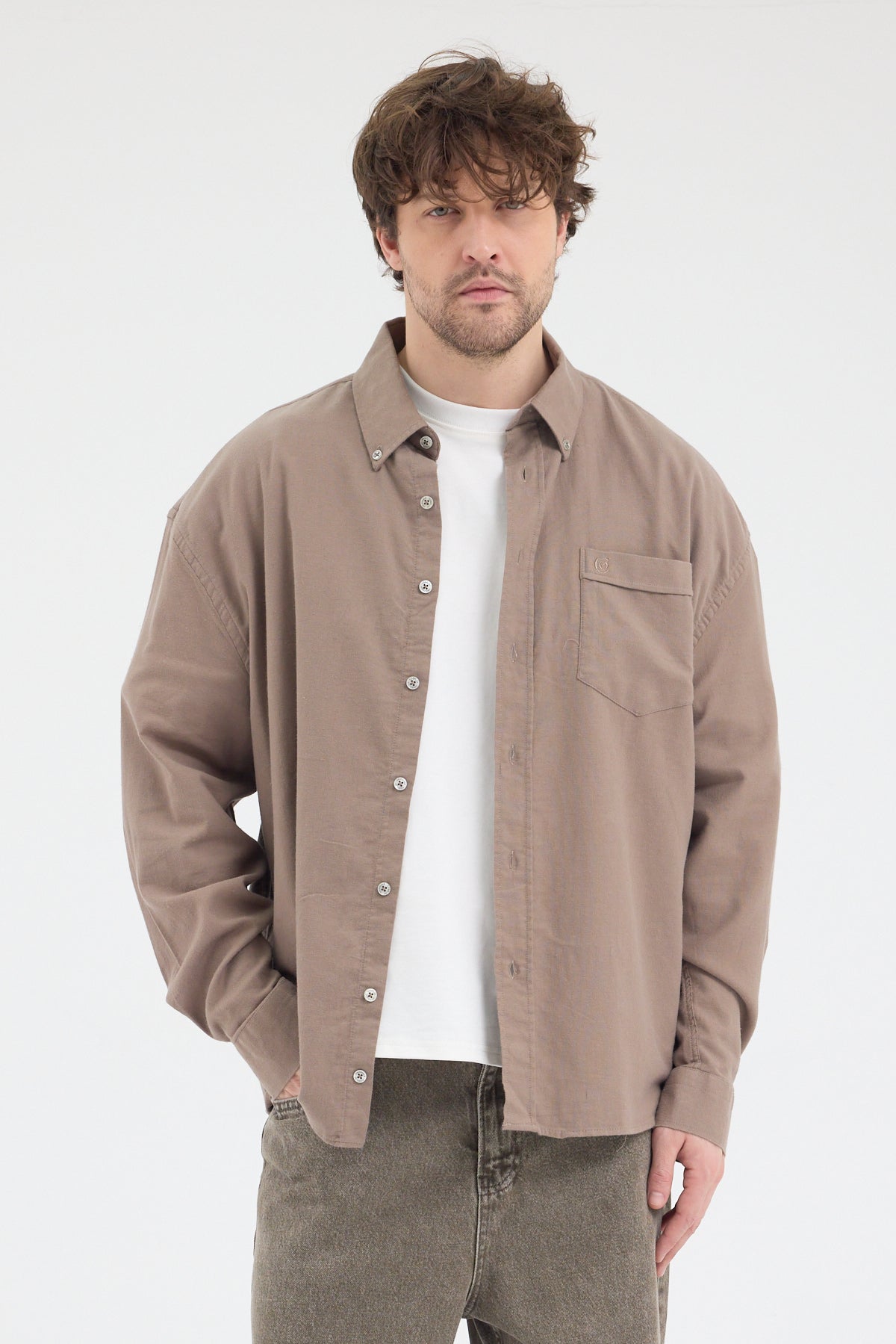 Cosplay Erkek Bambu Şamre Relax Fit Rahat Kesim Tek Cepli Uzun Kol Gömlek Cosplay