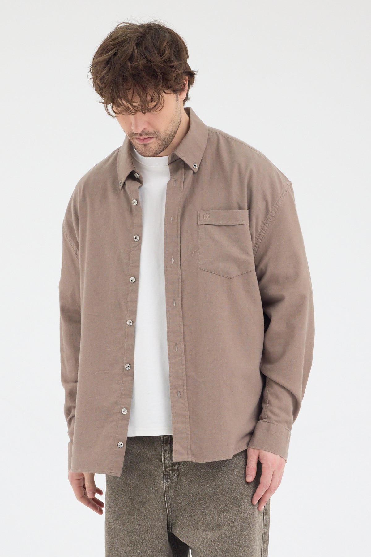 Cosplay Erkek Bambu Şamre Relax Fit Rahat Kesim Tek Cepli Uzun Kol Gömlek Cosplay