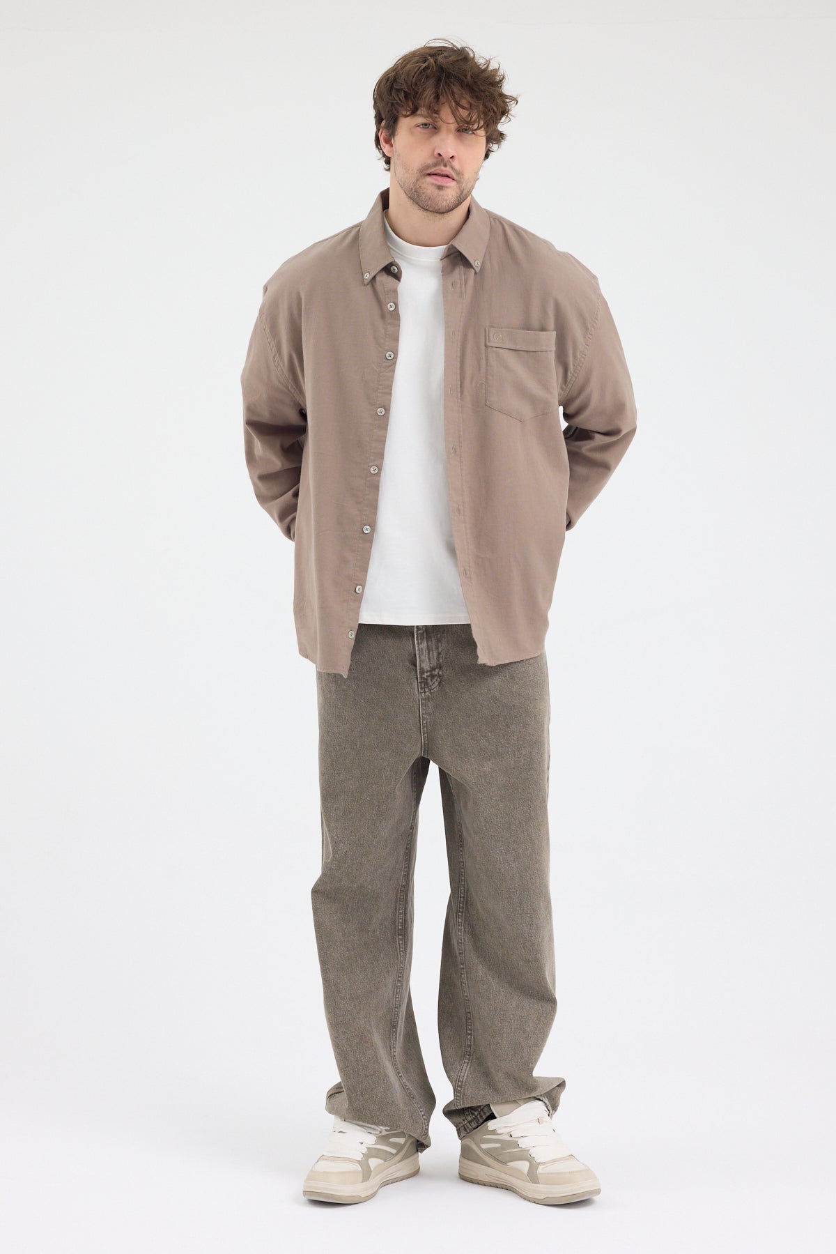 Cosplay Erkek Bambu Şamre Relax Fit Rahat Kesim Tek Cepli Uzun Kol Gömlek Cosplay