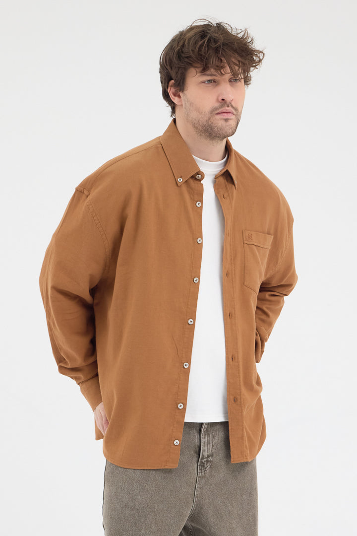 Cosplay Erkek Bambu Şamre Relax Fit Rahat Kesim Tek Cepli Uzun Kol Gömlek Cosplay