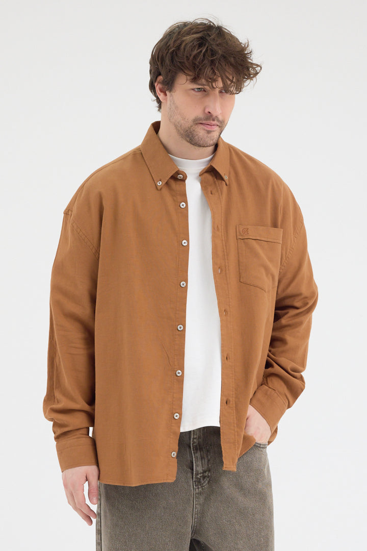 Cosplay Erkek Bambu Şamre Relax Fit Rahat Kesim Tek Cepli Uzun Kol Gömlek Cosplay