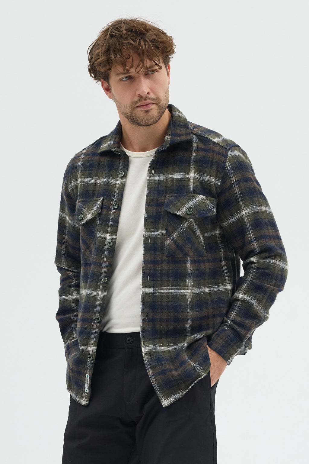 Cosplay Erkek Kalın Flanel Oduncu Kareli Gömlek Ceket Çift Kapaklı Cepli Overshirt