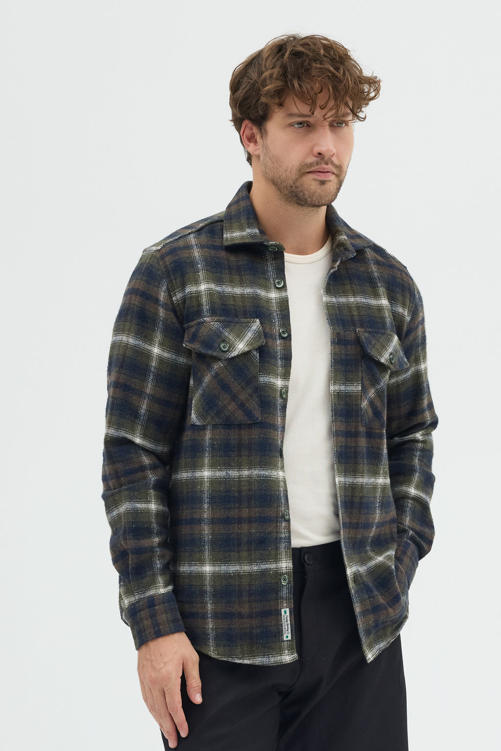 Cosplay Erkek Kalın Flanel Oduncu Kareli Gömlek Ceket Çift Kapaklı Cepli Overshirt