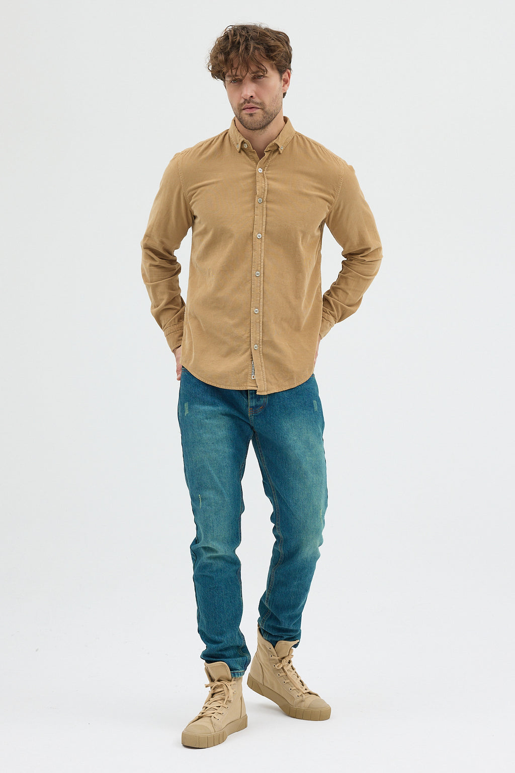 Cosplay Erkek Relax Fit Kadife Uzun Kollu Gömlek